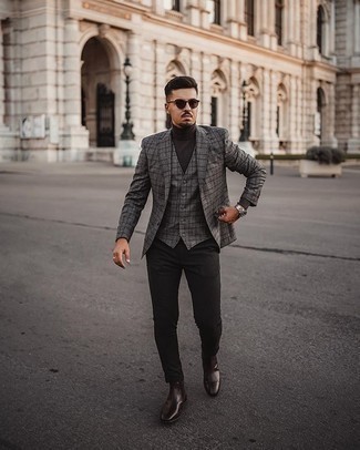 Как носить серый жилет с черными брюками чинос