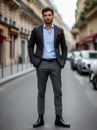 С чем носить серые шерстяные классические брюки мужчине