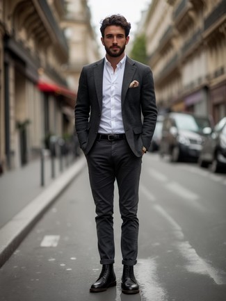 С чем носить серую шерстяную куртку мужчине