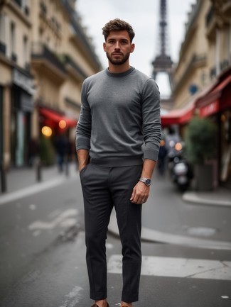С чем носить серые шерстяные брюки мужчине