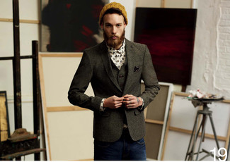 Как носить серый шерстяной жилет с серым шерстяным пиджаком