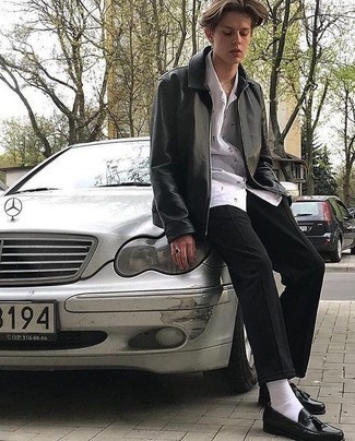 Как носить куртку харрингтон с лоферами