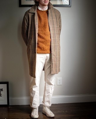 Как носить высокие кеды с свитером с круглым вырезом мужчине