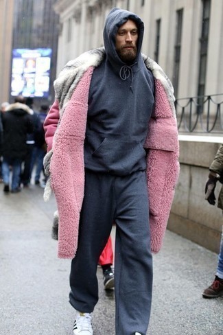 Как носить худи с дубленкой мужчине