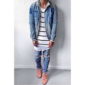 С чем носить ярко-розовые высокие кеды мужчине