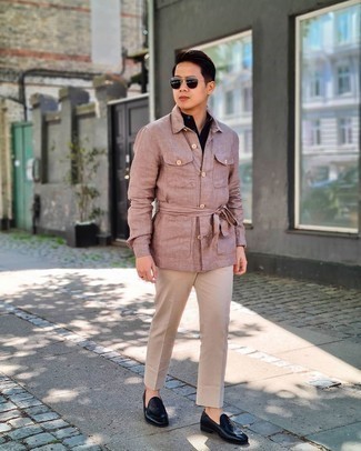 С чем носить ярко-розовую куртку-рубашку мужчине