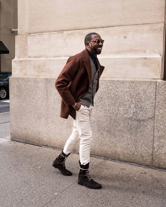 С чем носить пальто с узором "гусиные лапки" мужчине