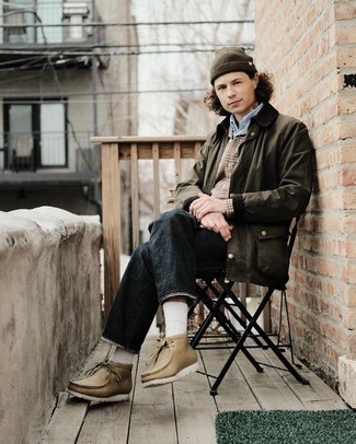 С чем носить рубашку с длинным рукавом с узором "гусиные лапки" мужчине