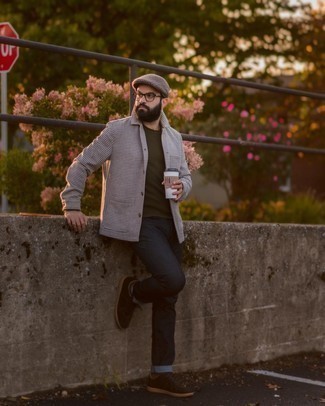 С чем носить куртку-рубашку с узором "гусиные лапки" мужчине