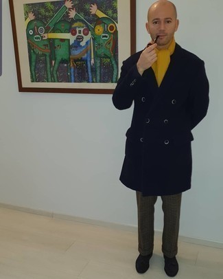 С чем носить шерстяные классические брюки с узором "гусиные лапки" мужчине