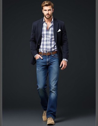 Как носить джинсы с пиджаком мужчине