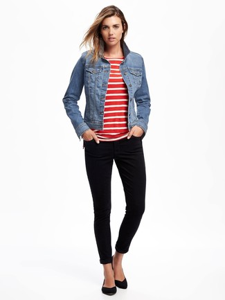 Как носить джинсы с джинсовой курткой женщине