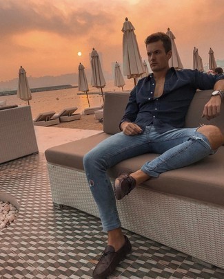 Как носить джинсы с мокасинами мужчине