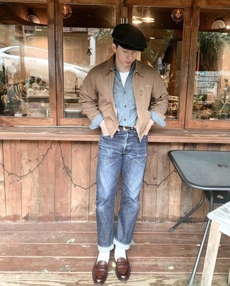 Как носить джинсы с курткой харрингтон