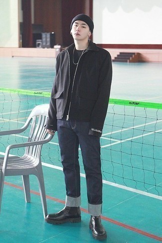 Как носить джинсы с курткой харрингтон