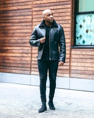 Как носить джинсы с короткой дубленкой мужчине