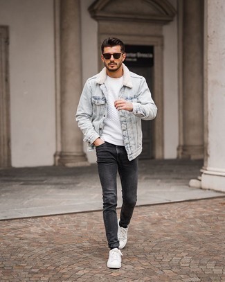 Как носить джинсы с короткой дубленкой мужчине