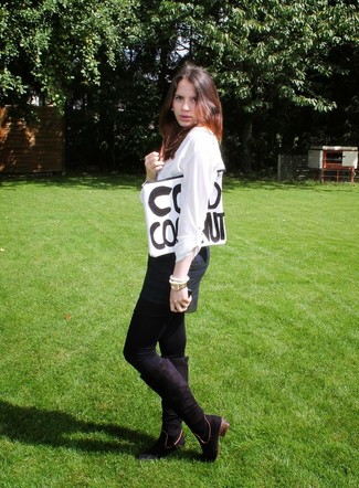 Как носить сапоги с блузкой с длинным рукавом