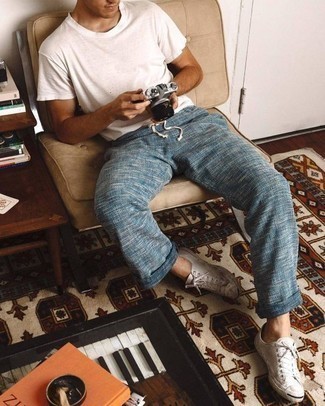 С чем носить вязаные брюки чинос