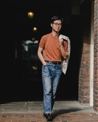 С чем носить вязаную футболку с круглым вырезом мужчине