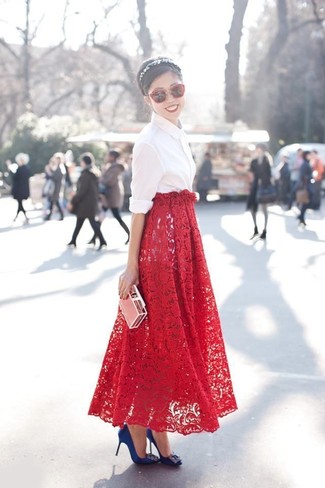 С чем носить кружевную длинную юбку
