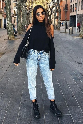 Как носить ботинки на шнуровке с водолазкой женщине