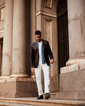 С чем носить кожаный пиджак мужчине