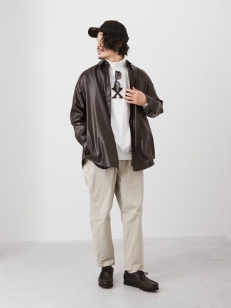 С чем носить кожаную рубашку с длинным рукавом мужчине