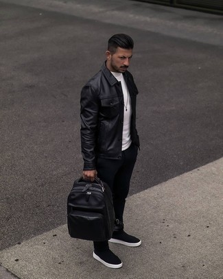 С чем носить кожаную куртку-рубашку мужчине