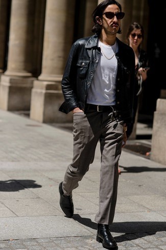 С чем носить кожаную куртку-рубашку мужчине