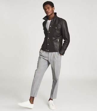 С чем носить кожаную куртку-рубашку мужчине