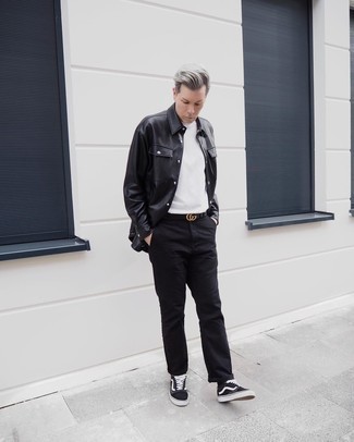 С чем носить кожаную куртку-рубашку мужчине