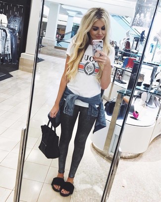 Как носить леггинсы с джинсовой курткой