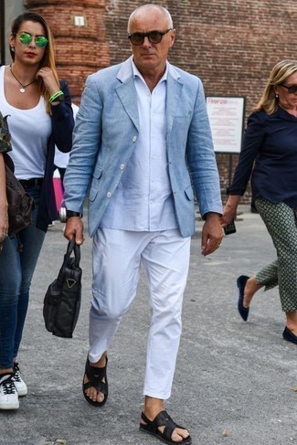 Какие брюки чинос носить с голубым пиджаком