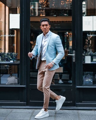 Какие брюки чинос носить с голубым пиджаком