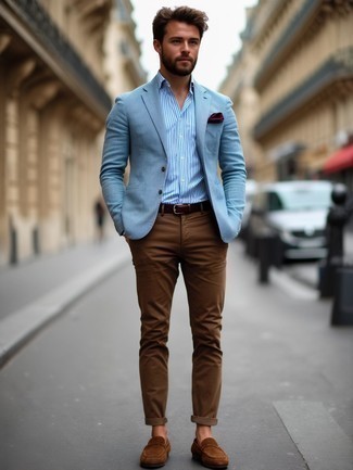 Какие лоферы носить с голубым пиджаком мужчине