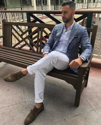 Как носить голубой пиджак с белыми брюками чинос