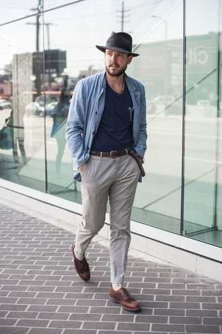 С чем носить голубой джинсовый пиджак мужчине