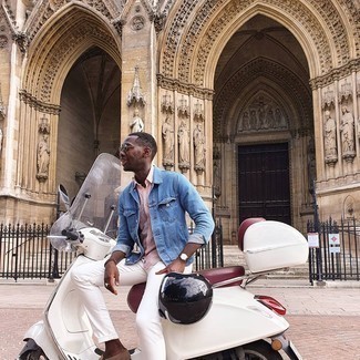 Какие лоферы носить с голубой джинсовой курткой мужчине