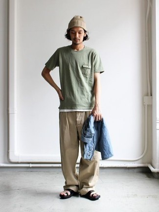 Какие сандалии носить с голубой джинсовой курткой мужчине