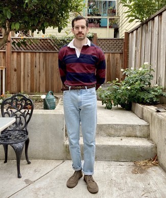 Какие повседневные ботинки носить с голубыми джинсами мужчине