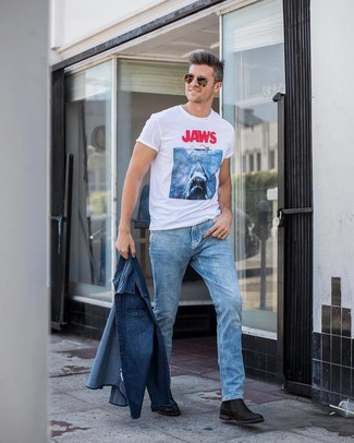 Какие ботинки челси носить с голубыми джинсами мужчине