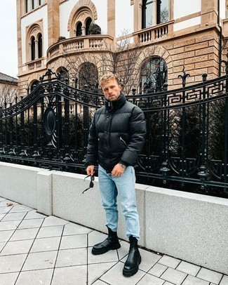 Какие ботинки челси носить с голубыми джинсами мужчине