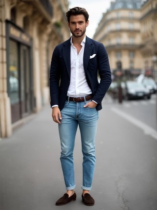 Какие лоферы носить с голубыми джинсами мужчине