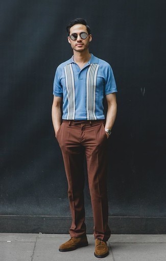 Какие туфли дерби носить с голубой футболкой-поло