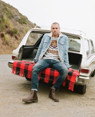 С чем носить голубую короткую дубленку мужчине