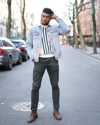 С чем носить голубую короткую дубленку мужчине