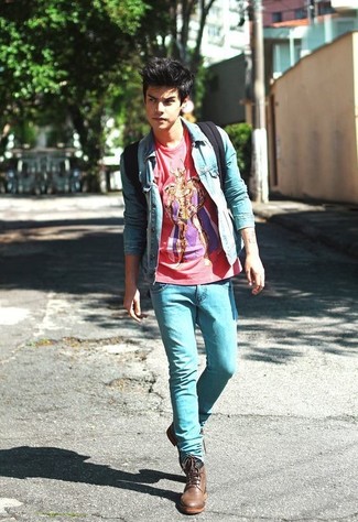 Какие джинсовые куртки носить с голубыми зауженными джинсами мужчине