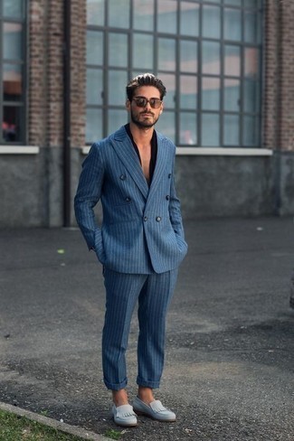 С чем носить голубые замшевые лоферы мужчине