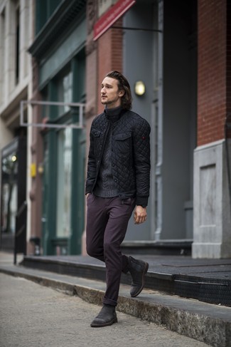 С чем носить светло-фиолетовые брюки чинос